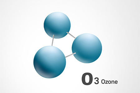 Diagram of an 03 molecule (three spheres attached by three rods)